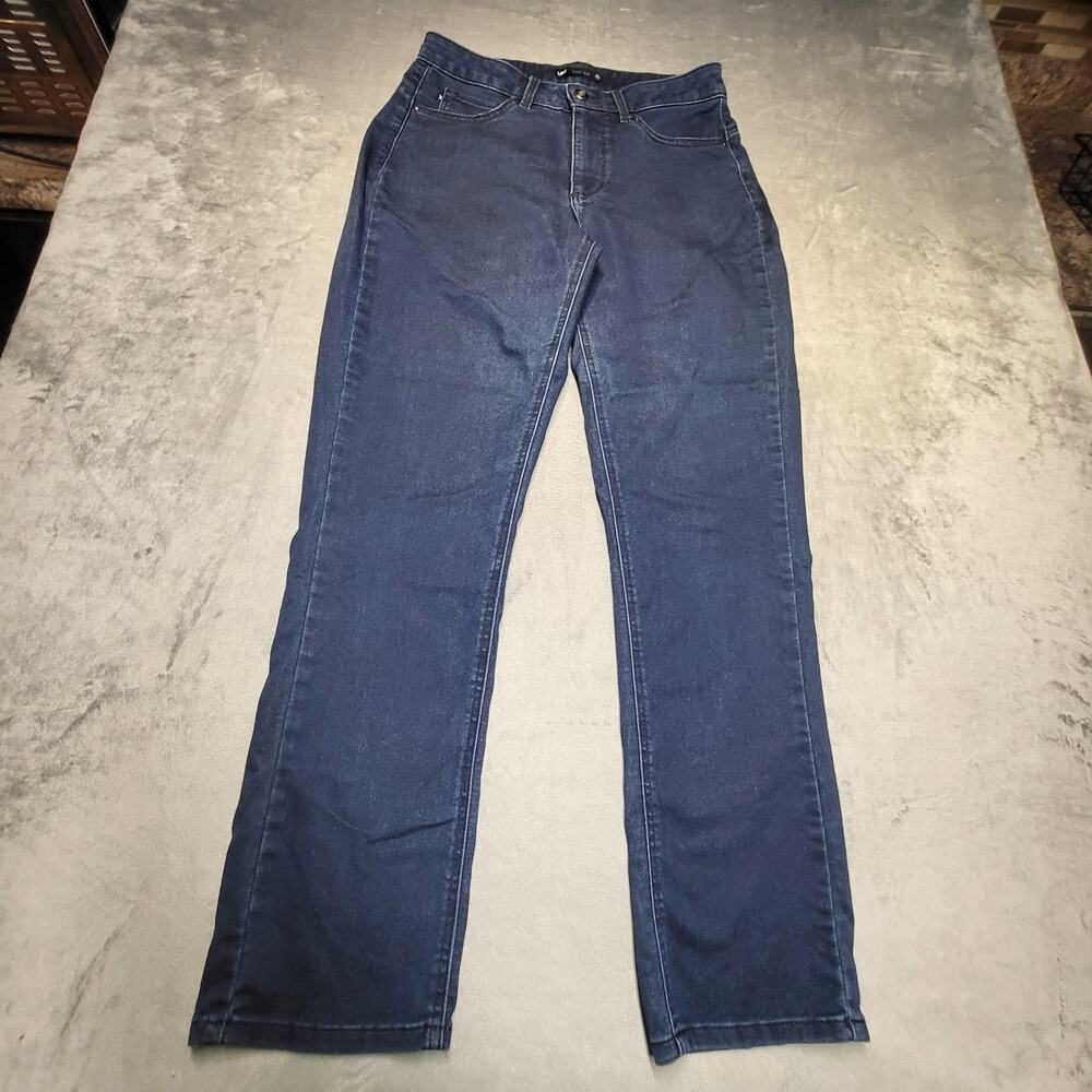 Lee Jeans Womens 10 Blue Straight Relaxed Stretch Comfort 5-Pocket Dark Wash